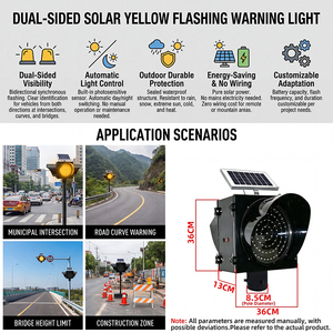 Feux solaires à double face à grande visibilité, clignotants jaunes, à détection jour/nuit, protection IP65, pour avertissement de passage scolaire et de piétons - Product Image 3