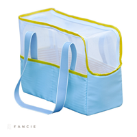 Sac de transport pliable pour chat en nylon rose, bleu et blanc, style coréen, avec fenêtre en maille et bandoulière, grande capacité (8 kg) pour les promenades quotidiennes