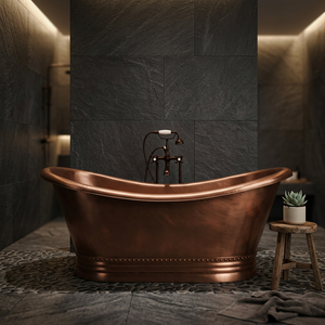 Base de Pedestal de Lujo para Bañera, Hecha a Mano, con Diseño de Doble Zapatilla Martillada y Acabado de Cobre Brillante, Independiente para Baño - I H C - Product Image 1