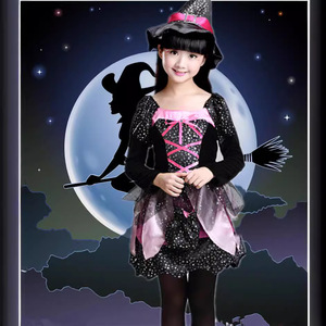 Disfraz de bruja de Halloween para niñas de 8 a 13 años, vestido de poliéster para cosplay con sombrero y escoba - Product Image 2