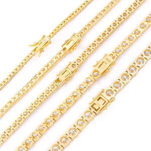 Joyería de Moissanita de Alta Calidad, Corte Brillante de 2-6 mm, Certificado GRA, Plata 925, Chapado en Oro Amarillo, Brazalete Estilo Tenis, Hip Hop, Unisex - Product Image 3