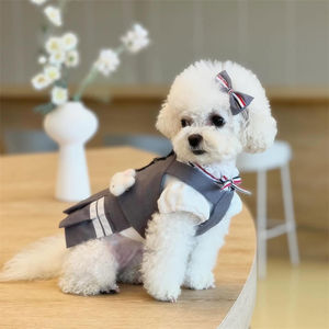 25AW hewan peliharaan Bichon Pomeranian Teddy anjing kecil gaya kuliah pakaian anjing 2 potong Set Gaun + rompi - Product Image 3