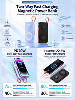 Batterie externe HYTO nouvelle conception 3-en-1 10000mAh, charge ultra-rapide, batterie externe sans fil mobile avec câble pour écouteurs/téléphone/montre