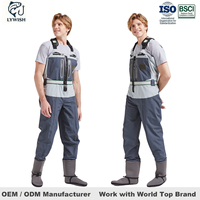 Vente en gros de waders professionnels à 4 couches, imperméables et respirants, en nylon, avec logo personnalisé pour les distributeurs d'équipements de pêche