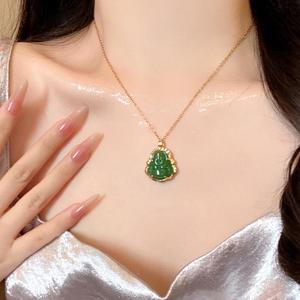 Collar con Colgante de Buda <span class=keywords><strong>Maitreya</strong></span> Étnico, Sonriente y Feliz, de Jade Verde, con Gran Vientre, en Acero Inoxidable 316L, Chapado en Oro de 18k - Product Image 4