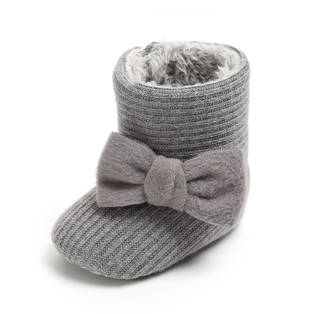 Зимние высокие детские туфли с бантом, нескользящая обувь на мягкой подошве, теплые сапоги, хлопковые сапоги BG591