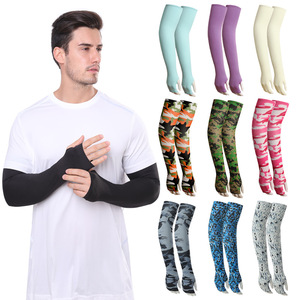 Manchons de cyclisme unisexes en soie glacée, couleur unie, haute élasticité, protection solaire pour sports de plein air, été, sans doigts - Product Image 1