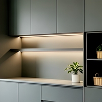 Buffet mural intégré moderne avec vitrine en verre et rangement sans poignée pour salle à manger de villa