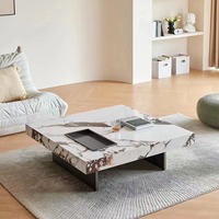 Table basse de salon moderne minimaliste de luxe léger avec plateau en dalle de pierre carrée et structure métallique pour la maison, le bureau ou l'hôtel