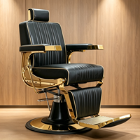 Fauteuil de Barbier Professionnel Haut de Gamme Vintage avec Cadre Doré, Inclinable et Réglable, Mobilier de Salon Hydraulique