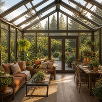 Véranda sur mesure en aluminium bronze champagne avec structure en verre, serre préfabriquée, jardin d'hiver avec verre trempé pour villa