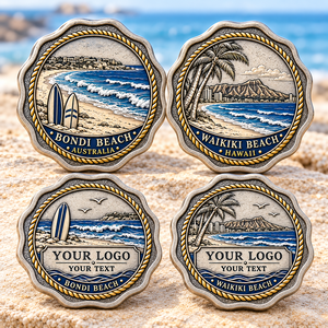 Monedas Conmemorativas Personalizadas de Bondi y Waikiki Beach, Regalos de Viaje Costeros de Doble Cara, OEM ODM - Product Image 1
