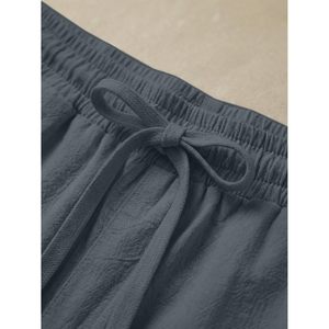 FOXA Mens 100% Cotton Pants Casual <b>Elastic</b> Waist Drawstring Lightweight Summer Beach Trousers With Pockets - Product Image 6