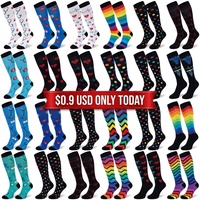 Chaussettes de compression montantes personnalisées avec logo pour infirmières, motif imprimé coloré, soutien athlétique, vente en gros