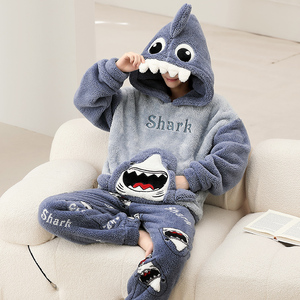 Ensembles de vêtements de nuit d'hiver pour hommes, pyjamas en peluche à capuche, pyjamas en velours épais pour adolescents, pyjamas de dessin animé - Product Image 1