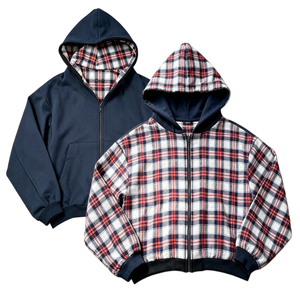 <span class=keywords><strong>Sweat</strong></span>-shirts à <span class=keywords><strong>capuche</strong></span> décontractés personnalisables avec logo, fermeture éclair réversible, motif à carreaux sur l'extérieur et un côté uni sans motif - Product Image 1
