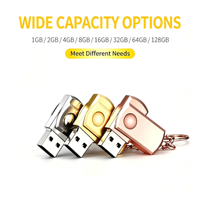 Memoria USB Metálica Giratoria de 1GB 2GB 4GB 8GB 2.0, Pendrive Dorado de 16GB 32GB 64GB 3.0 con Llavero y Grabado Láser Gratuito