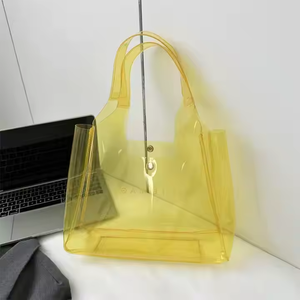 Elegante bolso de mano de PVC naranja con cierre de botón, logotipo personalizado y diseño de gelatina transparente, bolso de moda para compras de regalos - Product Image 3