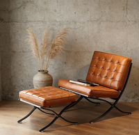 Chaise Barcelona avec repose-pieds, en cuir premium capitonné, structure en acier inoxydable, fauteuil de salon, livraison rapide