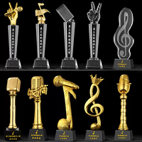 Personnalisable Résine K9 Cristal Chanteur Métal Musique Prix Voix Concours Or Hôte Note de Musique Microphone Trophée Pour Événements Musicaux