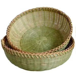OEM 100% 手工编织天然圆形竹篮子编织竹制水果篮家庭蔬菜存储编织篮子