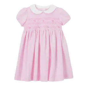 pink baby girls smocked dress cotton kids clothes cute print children boutiques dresses