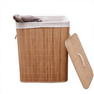 Cesto de Ropa Sucia Plegable de Bambú con Anillo de Hierro, Cesto para Guardar Ropa Sucia - Product Image 1