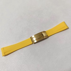 Accessoires de montre, fermoir pliant en acier inoxydable, 20MM*180MM, extrémité incurvée, bracelet en caoutchouc silicone jaune - Product Image 3