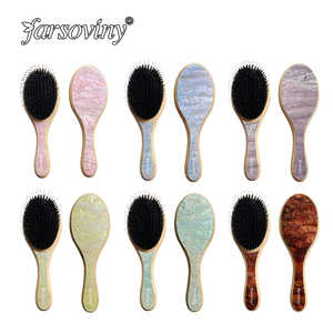 Brosse de luxe en bambou biologique et acétate de cellulose fabriquée à la main Brosse à cheveux démêlante à palette ovale Brosse plate en <span class=keywords><strong>Chantilly</strong></span> rose - Product Image 1