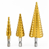 COOFIX CFA-39001 Lot de 3 forets étagés HSS revêtus de titane 4-12mm 4-20mm 4-32mm à queue hexagonale, plusieurs tailles pour perçage de trous