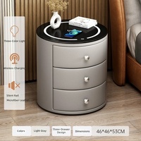 Table de chevet intelligente de luxe léger, moderne et minimaliste en bois massif, avec chargement USB sans fil et lumière LED, pour chambres à coucher