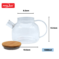 PYGLASS Théière en verre borosilicaté Couvercle amovible en bambou Cuisinière au micro-ondes Sûr pour café Thé Bouilloire Feuilles mobiles Partage de la floraison