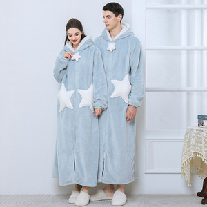 Camisón largo y grueso de lana coral para hombre, albornoz de franela para parejas, camisón perezoso con <span class=keywords><strong>cremallera</strong></span> de estrella, sherpa, Otoño/Invierno - Product Image 6