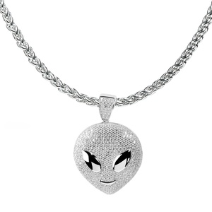 Collar con Colgante de Rostro Alienígena de Plata de Ley 925 con Moissanita de KIVORA, Corte Brillante Redondo, Chapado en Rodio, Joyería Hip Hop, Regalo - Product Image 3