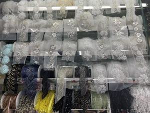 Perline floreali 3D e finiture in pizzo con paillettes, finiture in pizzo con cordino e perline, rifiniture in pizzo da sposa - Product Image 4