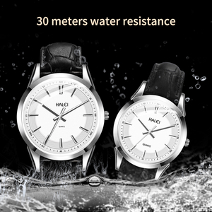 HALEI <b>Couple</b> Quartz <b>Watches</b> Analog Leather Strap Elegant Fashion <b>Watch</b> Set Roman Numeral Display Japanese movement Wholesale - Product Image 5