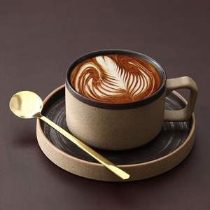 Ensemble tasse et soucoupe à café en céramique <span class=keywords><strong>rustique</strong></span> rétro fait main, style vintage, pour la maison, les bars, les restaurants ou les cafés - Product Image 4