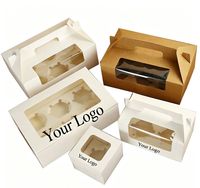 Boîte à cupcakes personnalisée pour desserts et snacks, en carton ivoire de qualité alimentaire, avec pelliculage mat, 2/4/6 trous, avec fenêtre transparente