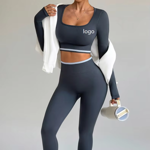 Set Yoga Donna OEM Senza Cuciture a Costine Morbido per Allenamento, Completo Sportivo da <span class=keywords><strong>Palestra</strong></span> a Tutta Lunghezza con Reggiseno Sportivo Senza Schienale, Ideale per Corsa - Product Image 1