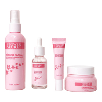 Coffret Complet Visage Éclat Revitalisant à l'Acide Hyaluronique et Extrait de Fleur de Cerisier Flower Secret – Peau de Verre HA pour Tous Types de Peaux