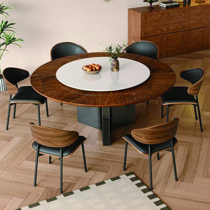 Mesa de comedor redonda de lujo moderna con bandeja giratoria estable, tapa de madera para el hogar, hoteles, apartamentos, restaurantes, villas para la cena - Product Image 1
