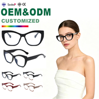 Monturas de gafas ópticas de acetato a la moda, gafas antiluz azul, monturas ópticas de ojo de gato de doble Color listas para enviar