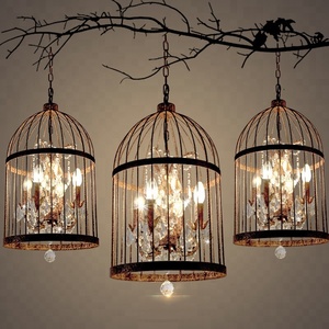 Cage de fer lustres en cristal traditionnel rustique pendentif lumières oiseaux cage vintage industriel pendentif lampe - Product Image 3