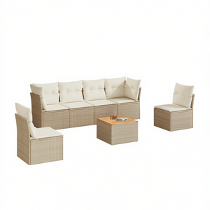 Ensemble de canapés de jardin en rotin beige 6 places, résistant aux intempéries, mobilier d'extérieur au design contemporain - Product Image 1