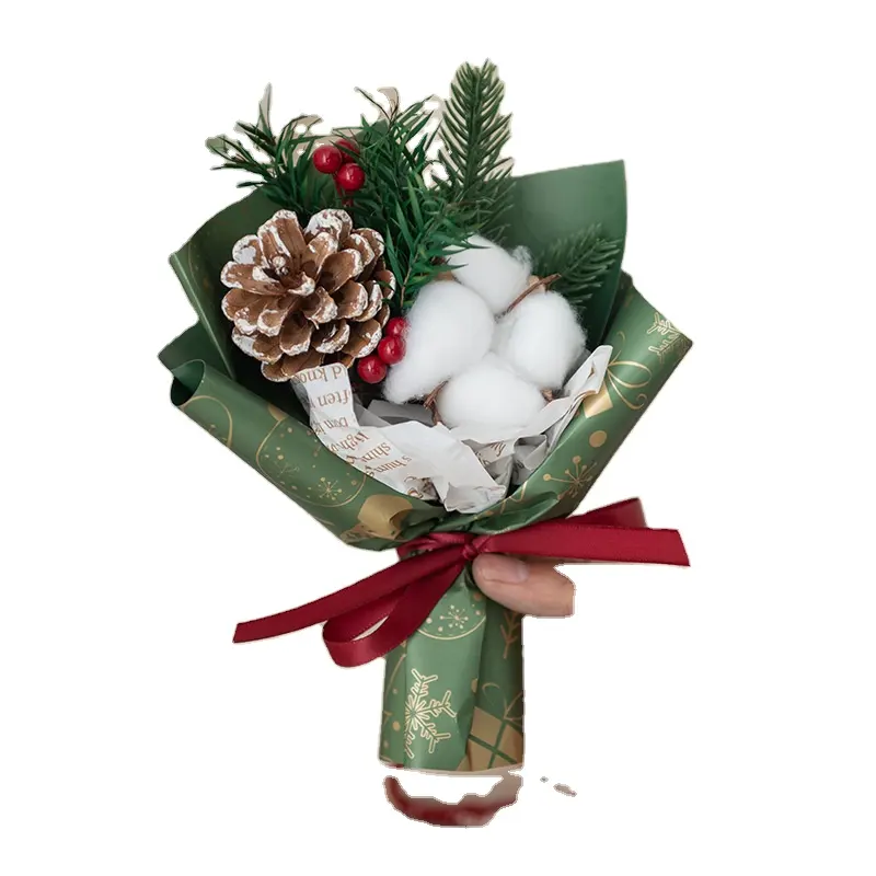 IN Stock Christmas Bouquet Xmas Paper Gift Creative Tree Moose Cotton Pine Cones For Lover Family