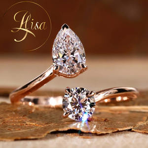 Bague de fiançailles personnalisée en diamant de laboratoire certifié IGI pour femme, coupe poire, plaqué or CVD, argent 925, bague Toi et Moi - Product Image 1