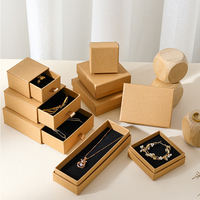Boîte à bijoux en papier kraft brun avec sac en papier Option de tailles multiples Personnaliser votre propre boîte à couvercle avec logo Boîte à tiroir Boucle d'oreille Emballage de collier