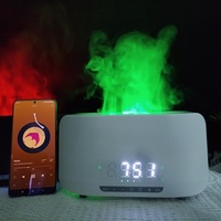 Diffuseur d'huiles essentielles électrique à flamme ultrasonique, humidificateur d'air intelligent avec horloge-réveil et haut-parleur Bluetooth