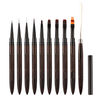 Ensemble de pinceaux professionnels de luxe 3D UV pour nail art, avec manche en bois marron et virole sertie, personnalisable avec LOGO