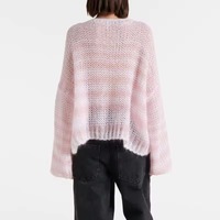 Fabricant de tricots, logo personnalisé, appliqué, pull en mohair de luxe, automne-hiver, pull à rayures ajouré, tricoté, pour femmes